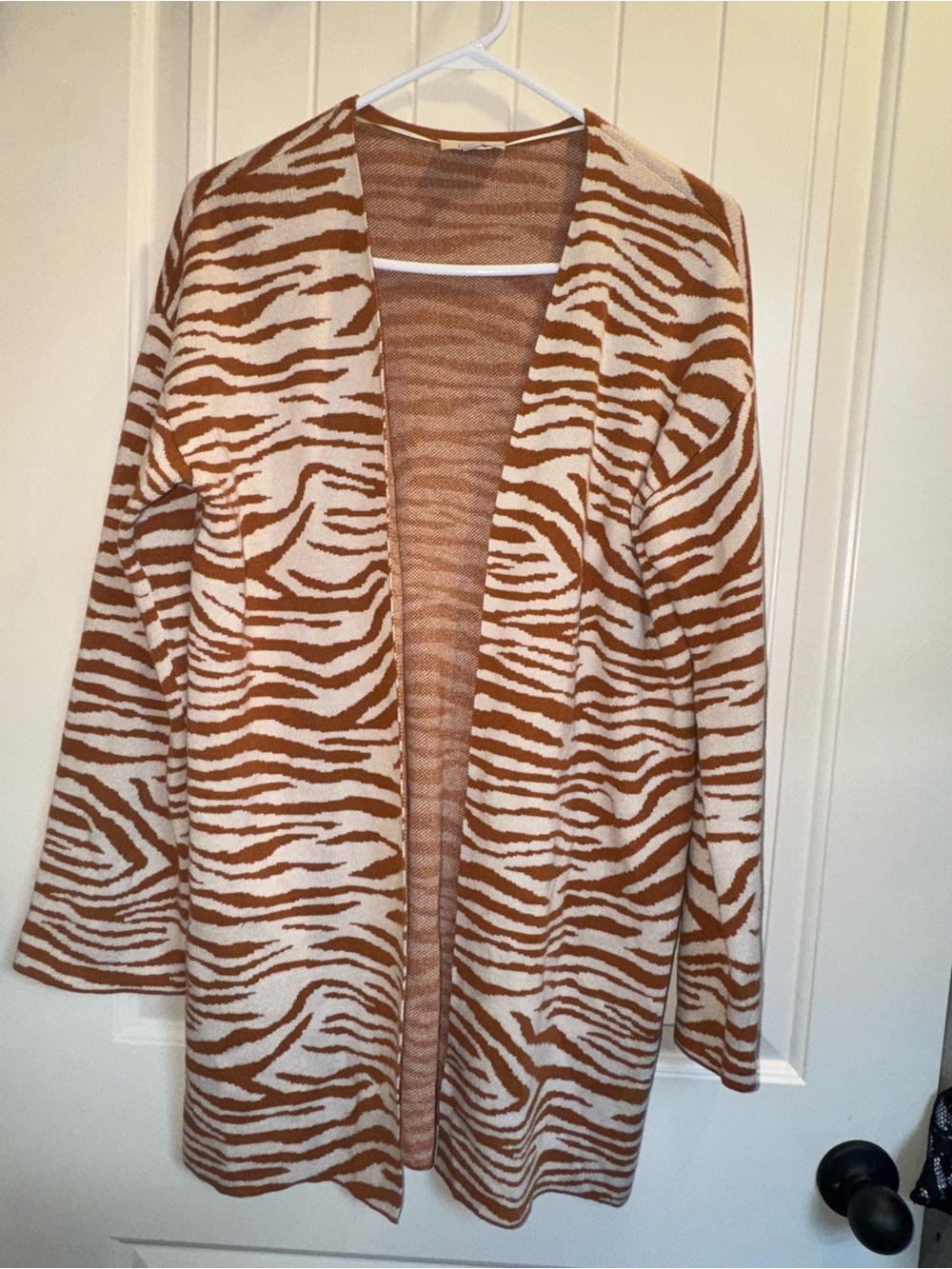 LOFT Open-Front Zebra Print Cardigan - Cream & Brown
